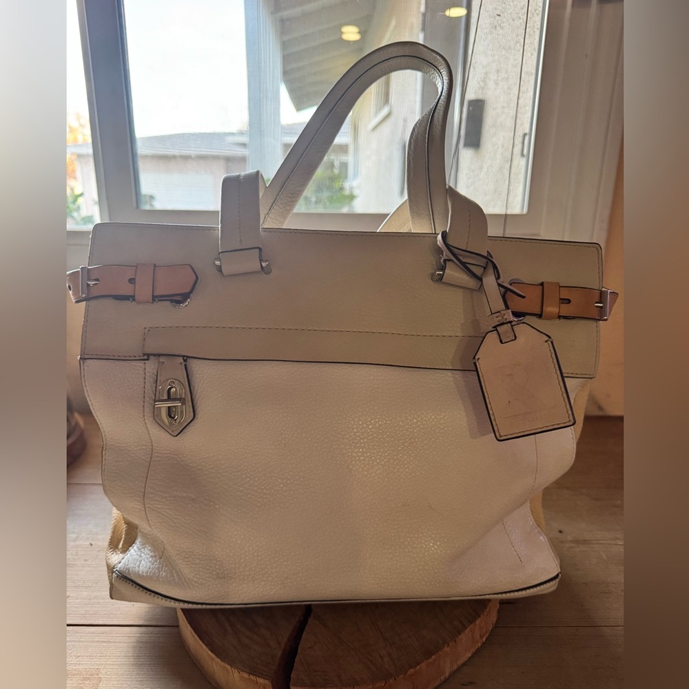 Reed Karkoff Cream And Tan Leather Tote Bag